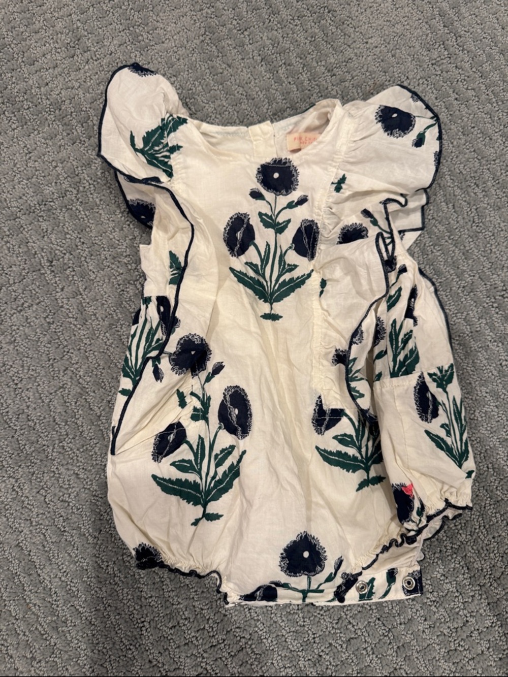 Pink Chicken White Flutter-Sleeve Top with Green & Navy Floral Print